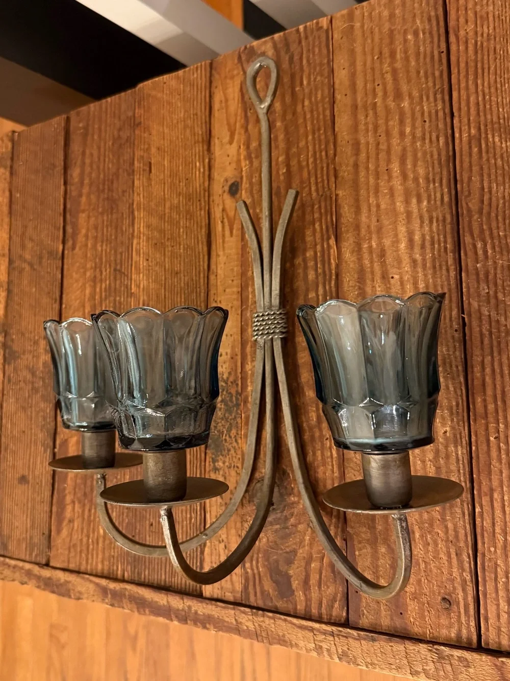 Three-Light Wall Sconce with Smoky Glass Shades